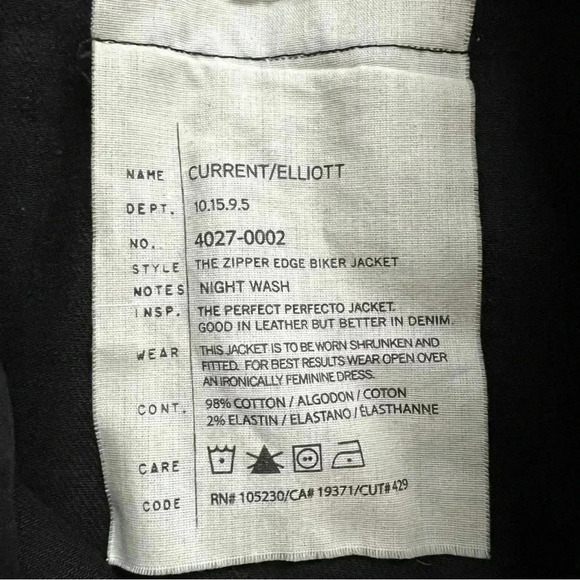 Current/Elliott Current Elliott The Zipper Edge Biker Moto Jacket Night Wash 0 - Picture 9 of 16